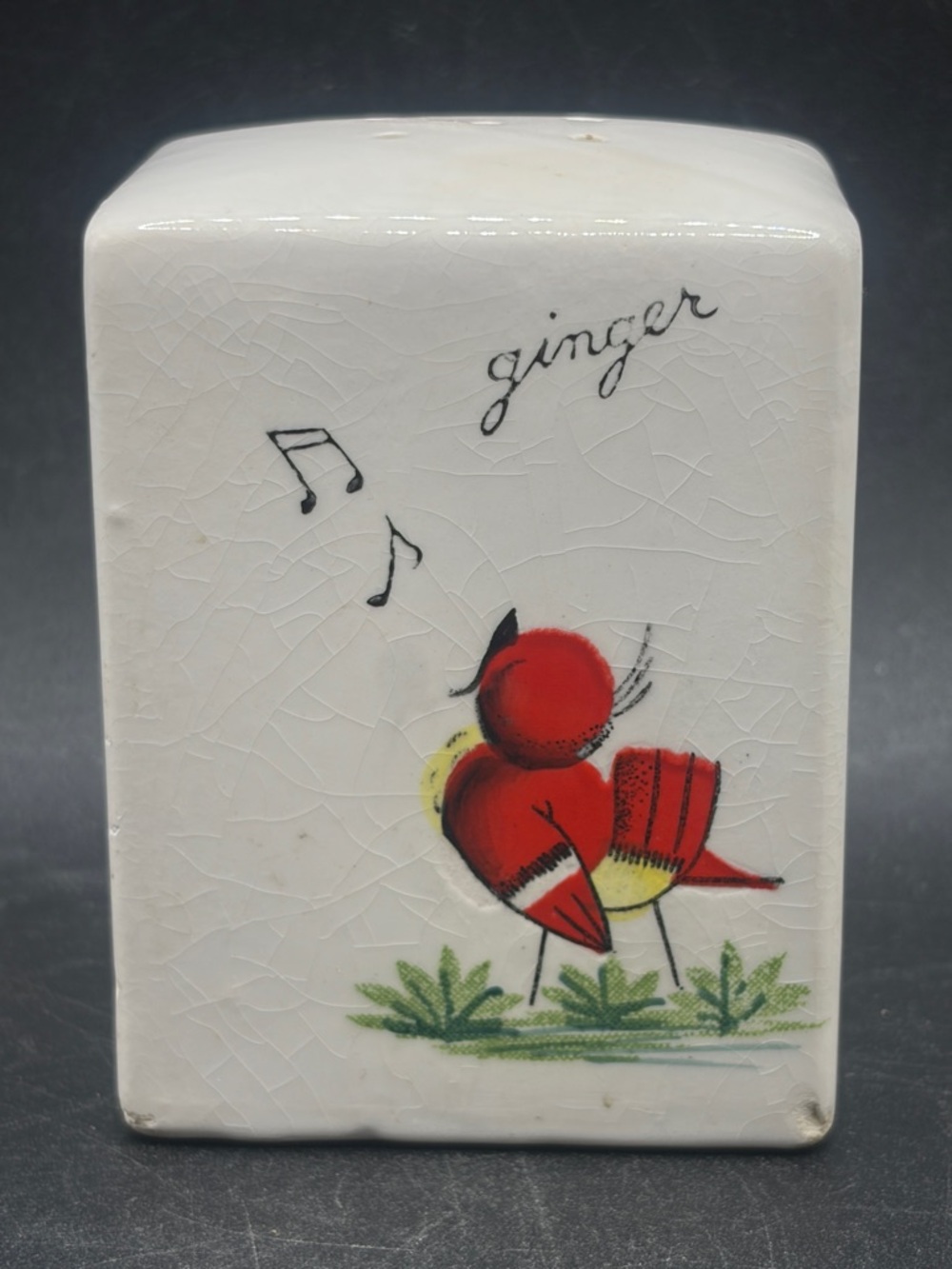 Ucagco Ceramics Japan Red Songbird Singing Bird Ceramic Ginger Shaker